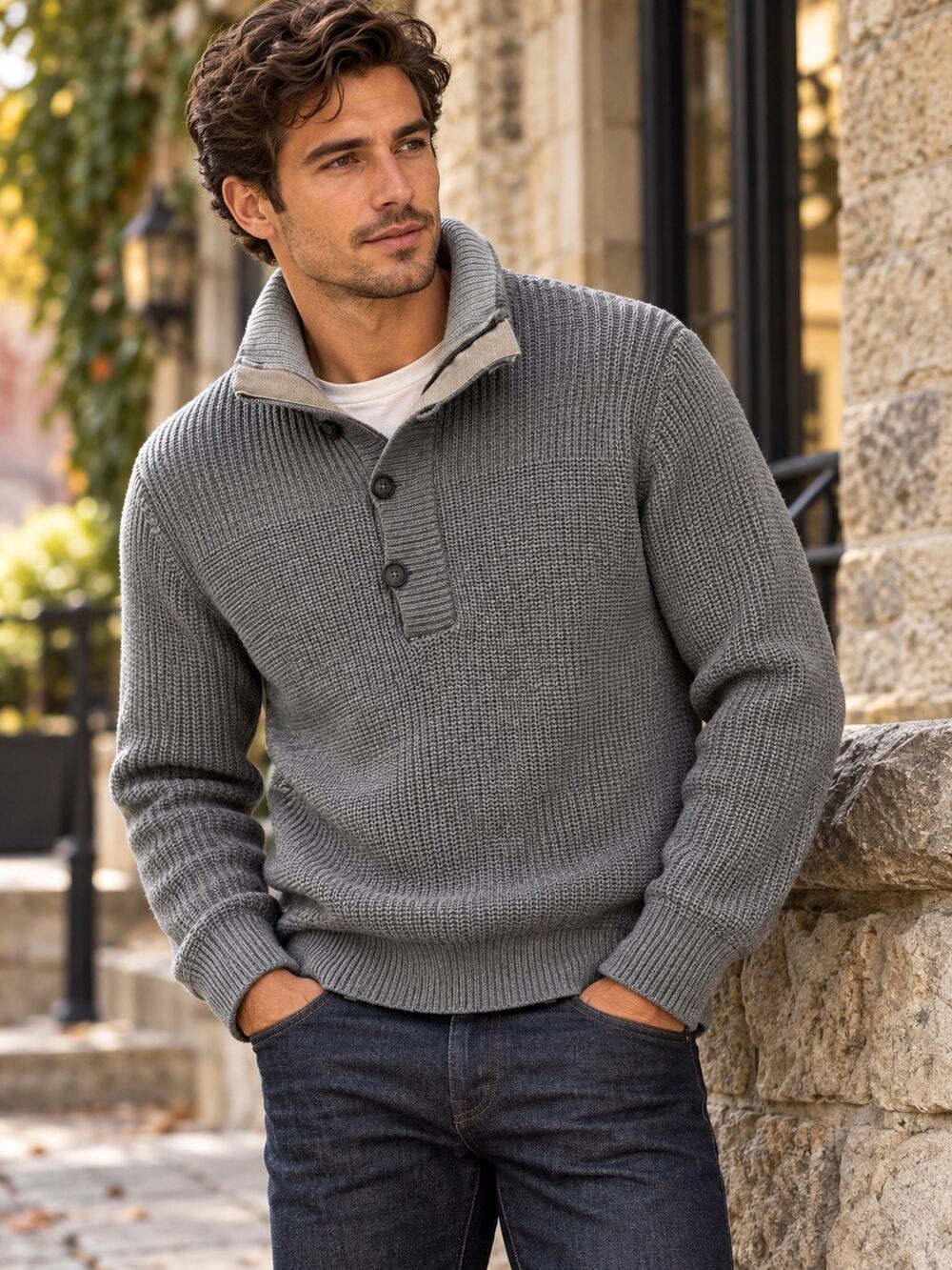Banana Republic Mens Gray Merino Wool Knit Relaxed Pull Over Sweater Size Medium